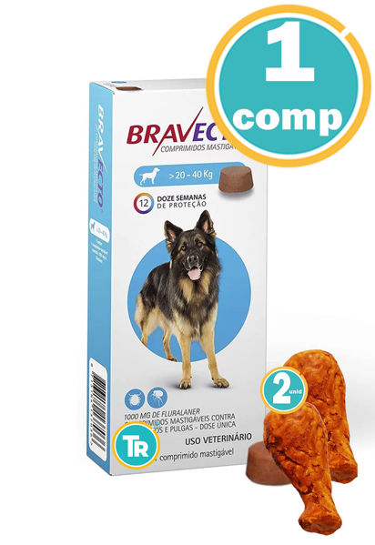 Imagen de PASTILLA ANTIPULGAS Y GARRAPATAS BRAVECTO 1000 mgs DE 20 A 40 KG. + Patas de pollo