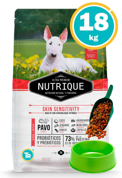 Imagen de Nutrique Perro Sensitive Skin 15 kg + Comedero y pala