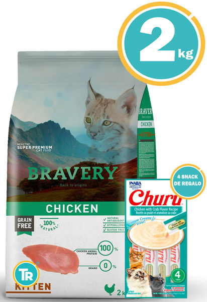 Imagen de BRAVERY GATO KITTEN POLLO 2 KG + Snack Churu