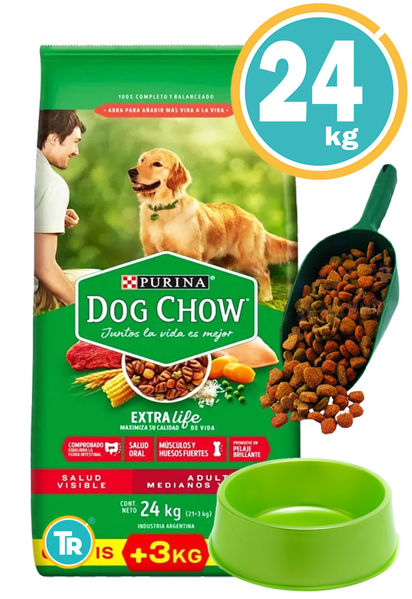 Imagen de DOG CHOW Perro Adulto 21+ 3 kg + Patas de pollo + Comedero