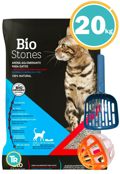Imagen de SANITARIO ESFERA BENTONITA BIO STONES 20 KG + Pala + Pelota