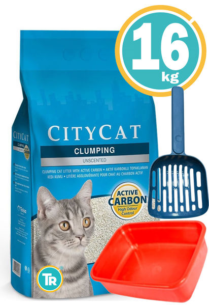 Imagen de SANITARIO CITY CAT CLUMPING 20L - 16 KG  - ACTIVE CARBON + Bandeja + Pala