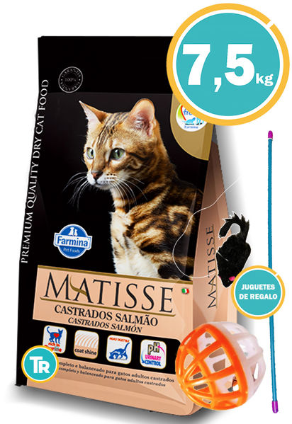 Imagen de MATISSE Gato Castrado Salmón 7,5 kg + Pelota cascabel + Juguete varilla con ratón