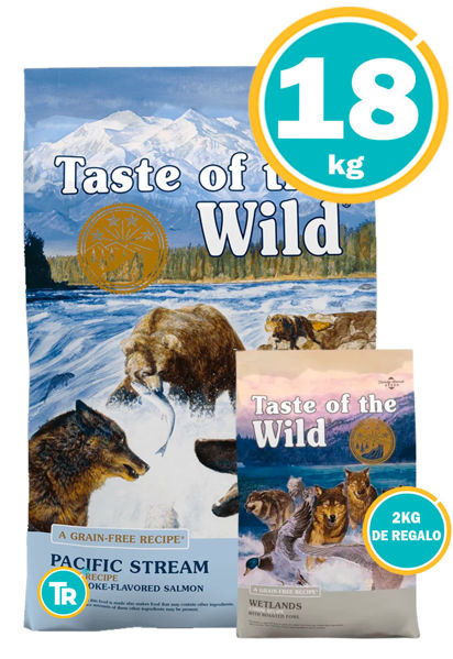 Bolsa de alimento Taste of the Wild Pacific Stream 18KG para perro con regalo