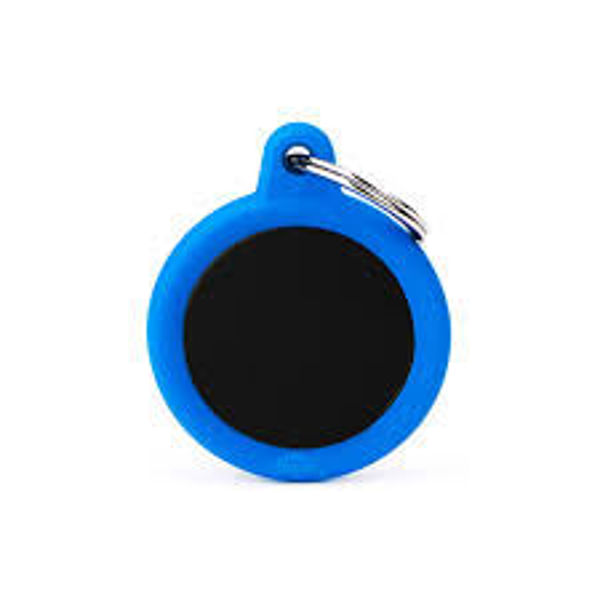 Imagen de CHAPITA CIRCULO NEGRO ALUMINO GOMA AZUL MEMO PET