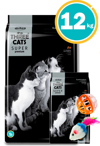 Imagen de Three Cats Super Premium Gato Castrado Salmón 12kg (10+2 Fracc)