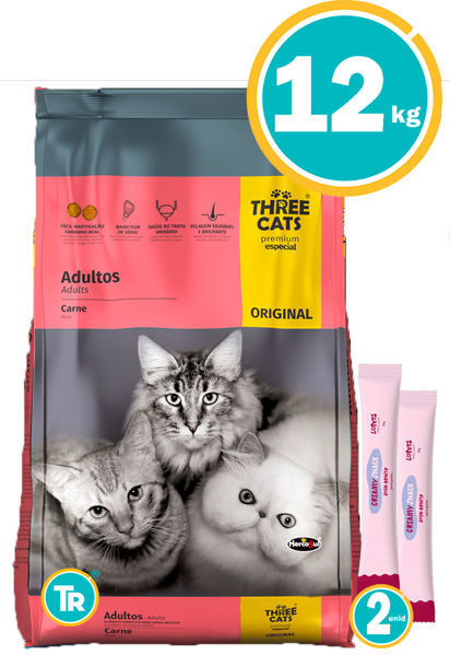 Imagen de THREE CATS Original Gato Adultos Carne 12kg (10+2 Fracc)