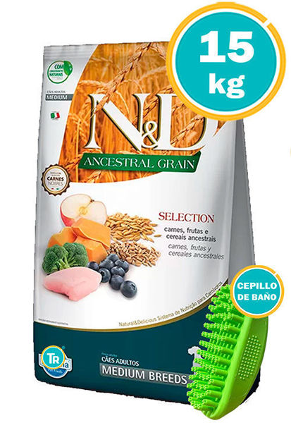 Imagen de NYD Ancestral Selection Perro Adulto Razas Medianas 15 kg + Cepillo