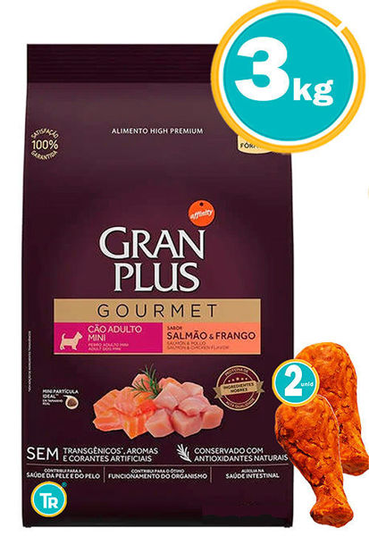 Imagen de GRAN PLUS Perro Adulto Gourmet Mini 3kg Salmón y Pollo  + Patas de pollo