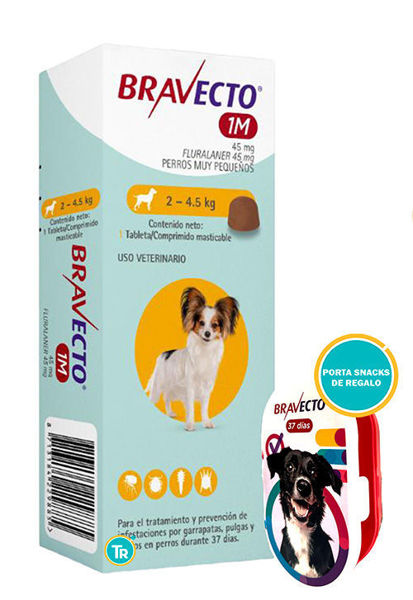 Imagen de COMPRIMIDO PERRO BRAVECTO ANTIPULGAS  2 A  4.5 KG + PORTA SNACK