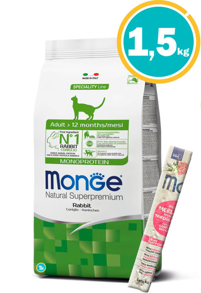 Imagen de MONGE Cat Monoprotein Adult Conejo 1.5 KG + Stick