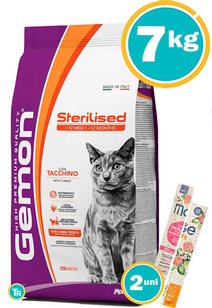 Imagen de GEMON Alimento Gato Sterilised Turkey 7kg +  snack monge stick (MONUNIDAD)