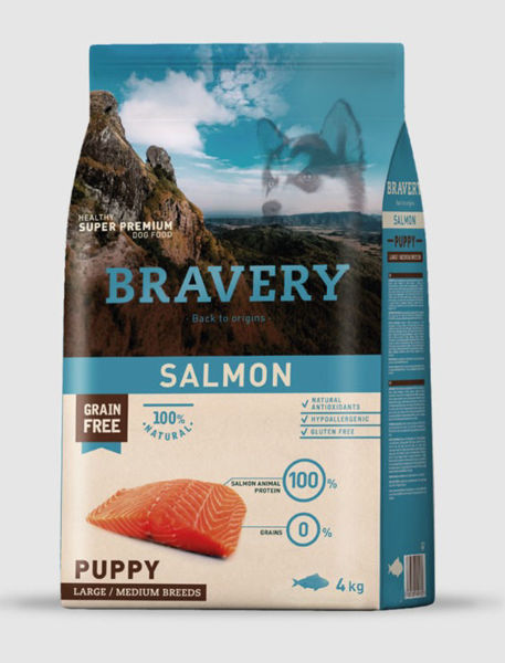 Imagen de BRAVERY DOG PUPPY L/M SALMON 12+4KG KIT