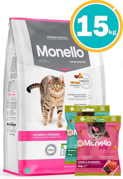 Imagen de MONELLO GATO ADULTO 15KG (SALMON Y POLLO) + Snacks Monello