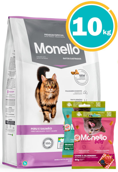 Imagen de MONELLO GATO CASTRADO 10KG (PAVO Y SALMON) + Snacks Monello