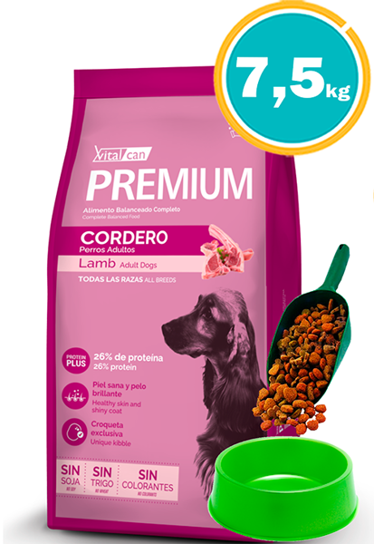 Imagen de VITALCAN PREMIUM PERRO CORDERO 7.5KG + Pala dosificadora + Comedero