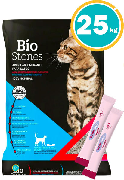 Imagen de Sanitario Aglomerante Bentonita Bio Stones 25kg + Snack Creamy