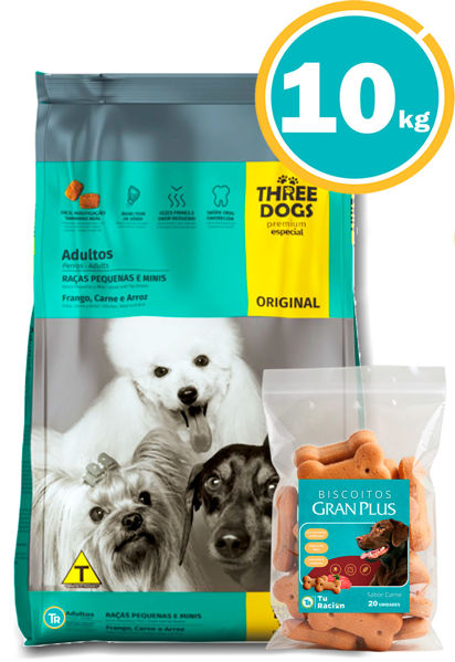 Imagen de THREE DOGS Familia Original Perro Adulto Razas Pequeñas 10kg + Galletas GP