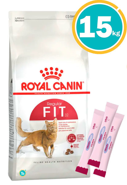 Imagen de ROYAL CANIN Gato Regular Fit 32 15 kg + Snacks creamy