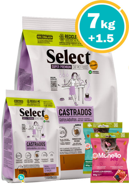 Imagen de SELECT Gatos Castrado 7kg + 1.5kg + Snacks