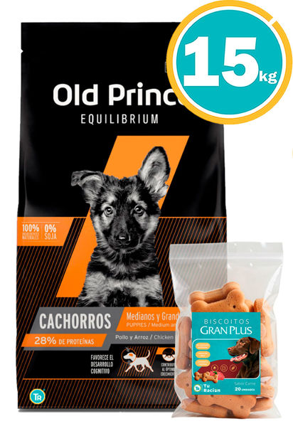 Imagen de OLD PRINCE EQUILIBRIUM CACHORRO MED/GDE 15KG + Galleta Gran plus