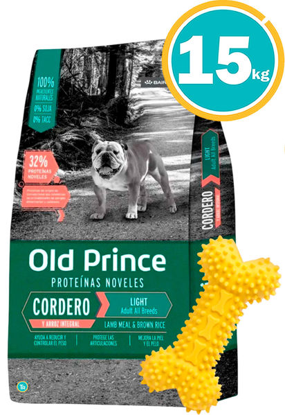 Imagen de OLD PRINCE Novel Cordero Dog Light 15kg + Juguete Hueso