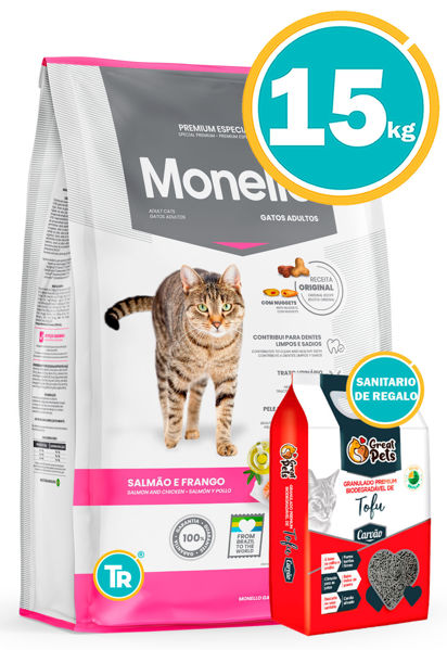 Imagen de MONELLO GATO ADULTO 15KG (SALMON Y POLLO) + Sanitario