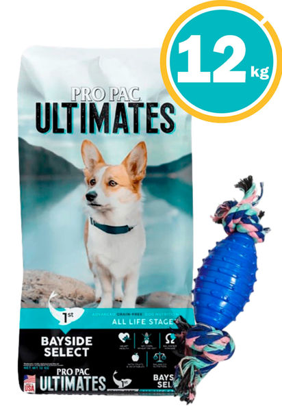 Imagen de PRO PAC Ultimate Perro Adulto Sabor Pescado 12Kg + Juguete granada con nudo