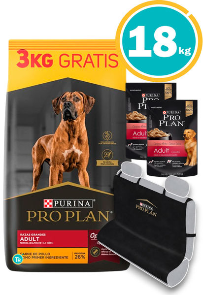 Imagen de PRO PLAN Optilife Perro Adulto Large Breed 18kg +Cubre asiento y salsa