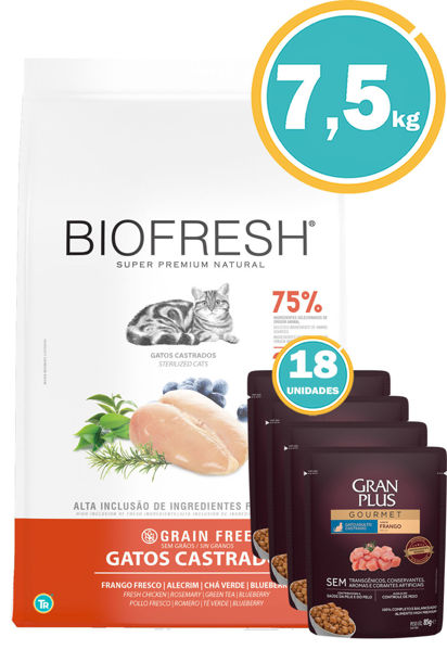 Imagen de BIOFRESH Alimento Gato Castrado 7,5Kg Pollo + 18 Salsas