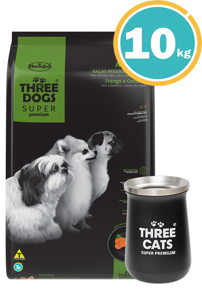 Imagen de THREE DOGS Super Premium Perro Adulto Razas Pequeñas y Mini 10kg + Mate