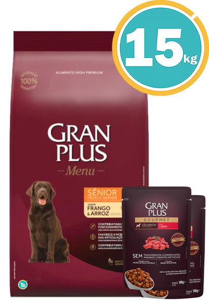 Imagen de GRAN PLUS Perro Senior 15kg Pollo y Arroz + Salsas