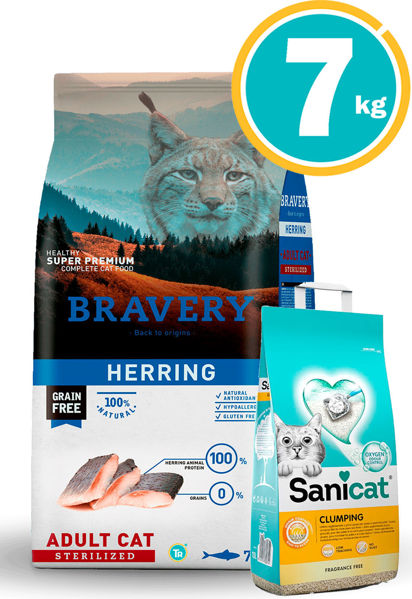 Imagen de Bravery Gato Castrado ARENQUE 7kg + Sanitario sanicat clumping