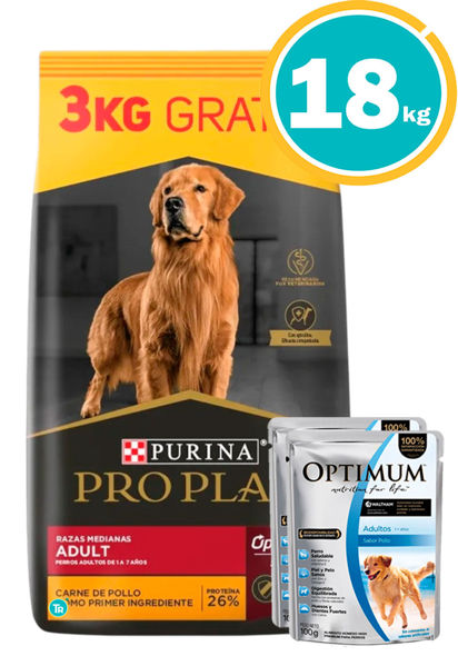 Imagen de PRO PLAN Optilife Dog Adulto Ccomplete 18kg + salsas optimum