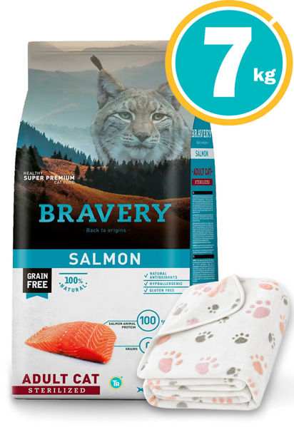 Imagen de BRAVERY Gato adulto castrado SALMÓN 7 KG + Manta AlliSandro