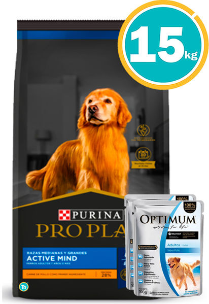 Imagen de PRO PLAN Perros Senior Active Mind Razas Medianas y Grandes 15kg + 2 Salsas optimum sachet (6805 x2 )