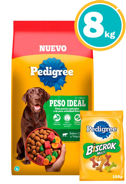 Imagen de Pedigree Adulto Peso Ideal 8kg + Biscrok