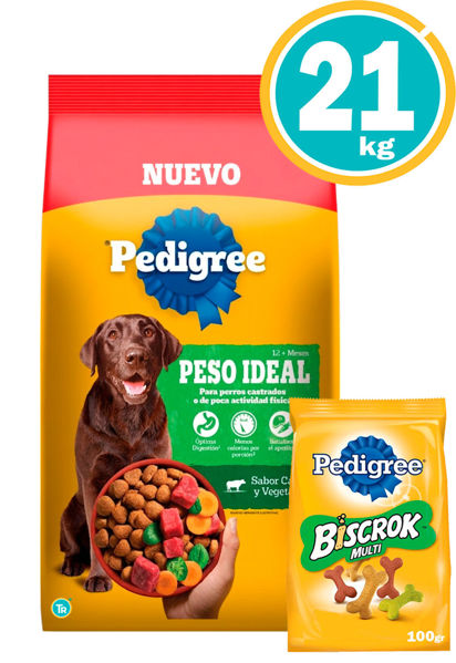 Imagen de Pedigree Adulto Peso Ideal 21kg + Biscrok