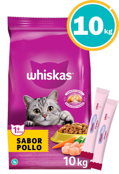 Imagen de Alimento WHISKAS Pollo y Verduras 10 kg + Creamy x2