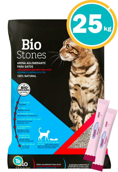 Imagen de Sanitario Aglomerante Gato Bentonita Bio Stones 25 kg + Creamy